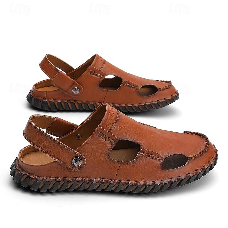 Homens Sandálias Sandálias rasas Sandálias De Moda Chinelos ao ar livre sapatos feitos à mão Caminhada Casual Estilo Praia Diário Escritório e Carreira Pele Napa Tecelagem voadora Respirável de 2025 por $54.99 -P8