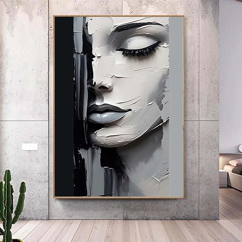 målning på duk abstrakt kvinnor figur handmålad svartvit figur väggkonst bild heminredning flickansikte flickans rum heminredning sträckt ram redo att hängas 2025 - $148.99 –P5