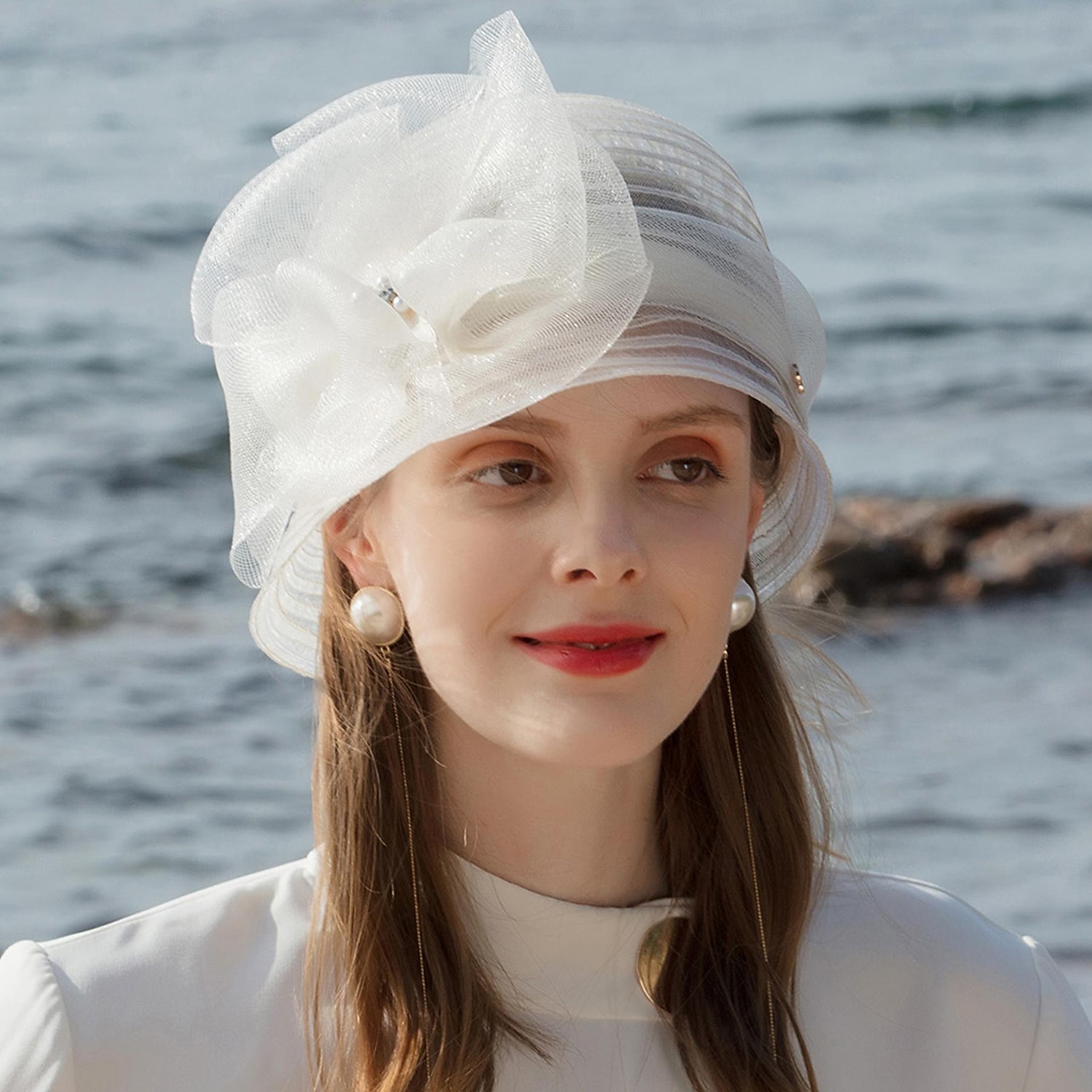 Hatter Fiber Bøttehatt Solhatt Bryllup Te Fest Elegant Bryllup Med Blomster Perledetaljer Hodeplagg Hodeplagg 2025 - $35.99 –P4