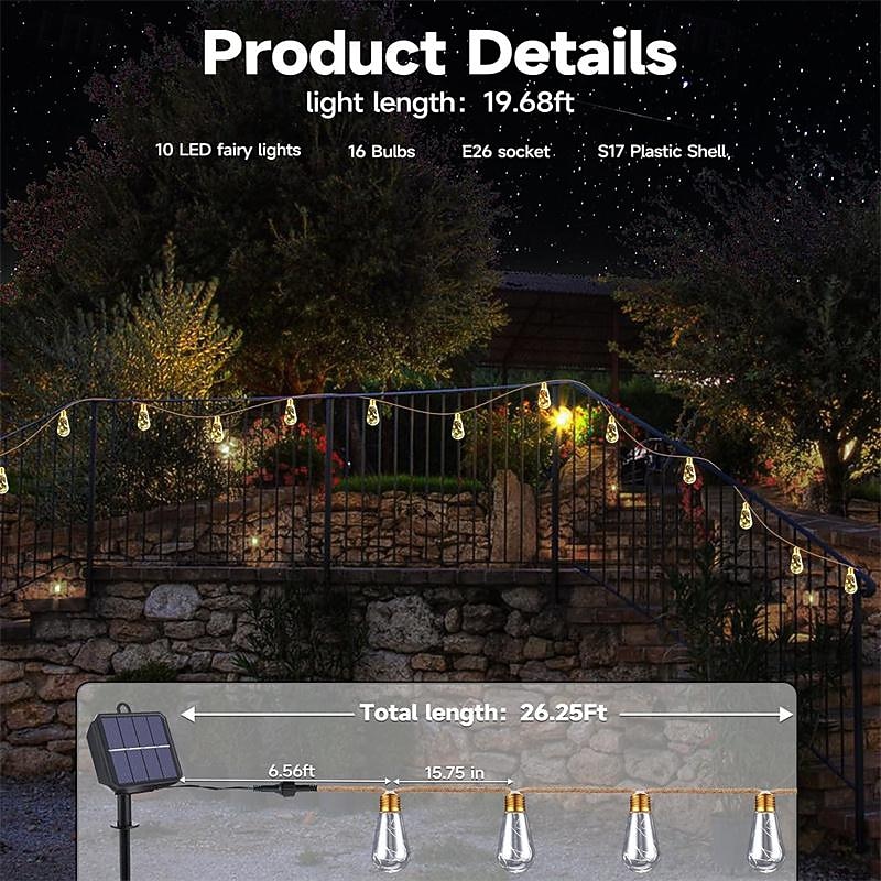 waterdichte henneptouw lichtsnoeren, 8m 160 led zonne-tuinverlichting voor kerstversiering 2026 - $71.99 –P2