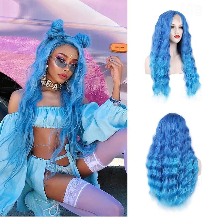 auburn blonde violet vert bleu perruque longues perruques ondulées pour les femmes partie centrale cosplay perruque longue perruques synthétiques bouclées perruques violettes pour les femmes de 2025 ? $18.99 –P9