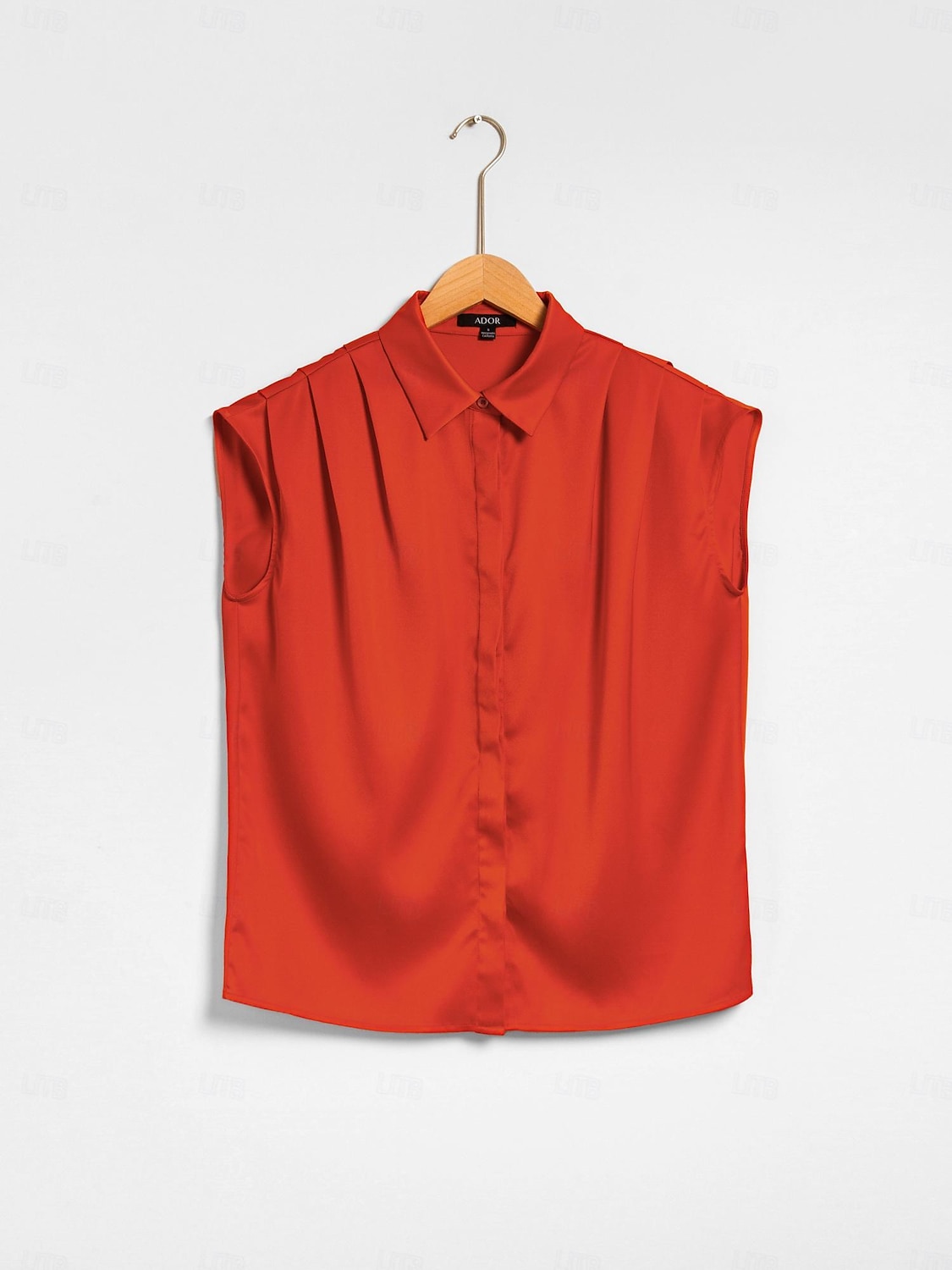 camicia con colletto senza maniche tinta unita casual in raso del 2025 a $52.99 –P7