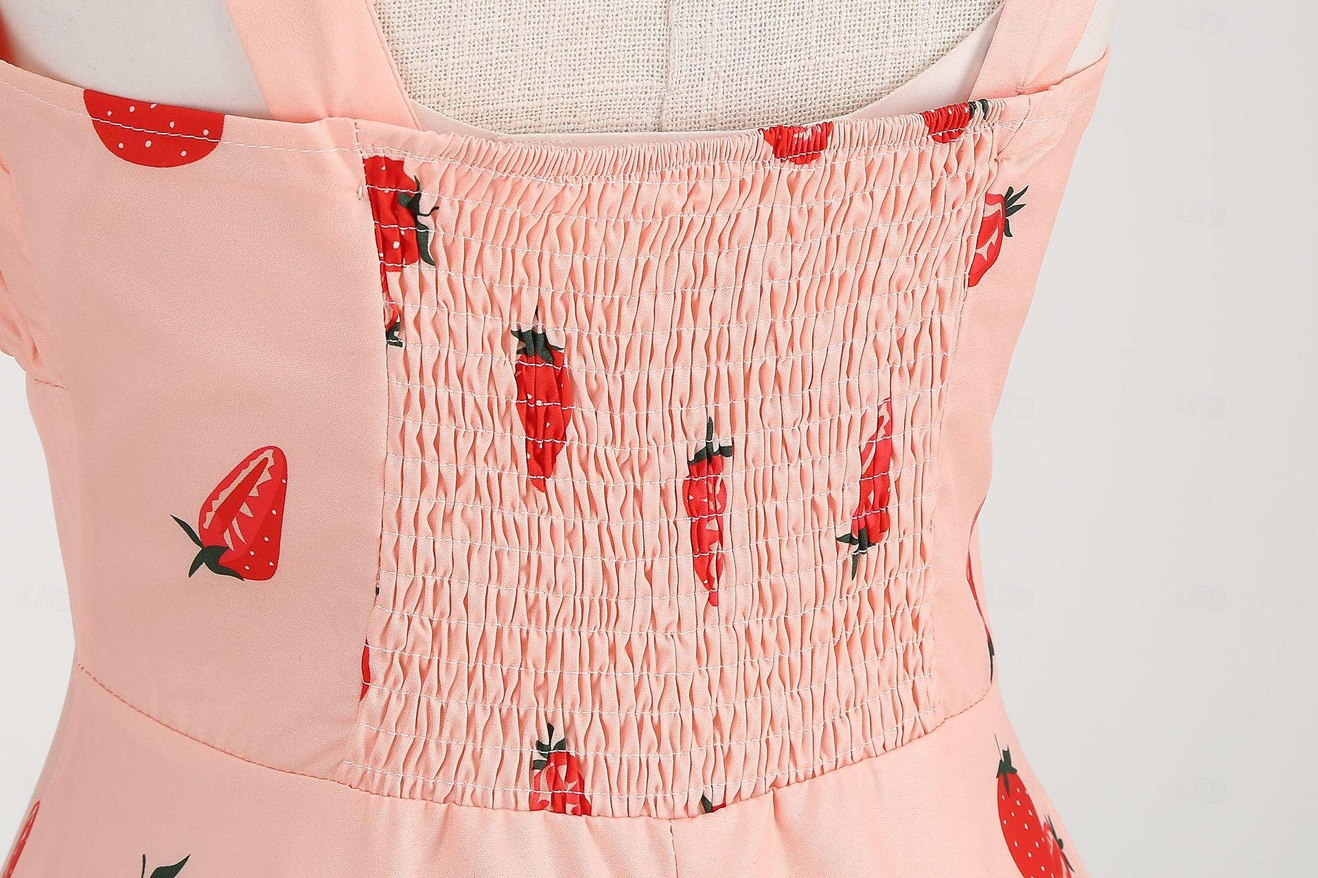 Retro 50. léta Rockabilly Ke kolenům Šaty Houpací šaty Flare šaty Lodičkový Květinový Ovoce Jahody Maškarní kostým Dámské Čajový dýchánek Běžné / Denní loučení se svobodou nevěsty Dospělí Šaty Šaty 2025 - $24.99 –P11