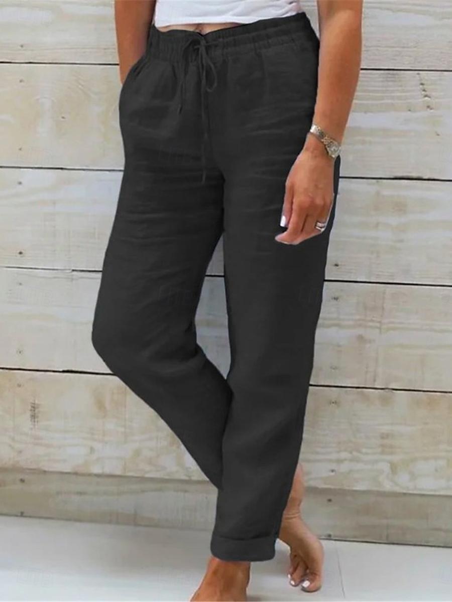 Mujer Pantalones de lino y algodón Chinos Pantalones Básico Casual Largo Alta cintura Plano Bolsillo Diseño de cordón elástico Corte alto Transpirabilidad Suave Microelástico Calle Ropa Cotidiana 2025 - $18.99 –P7