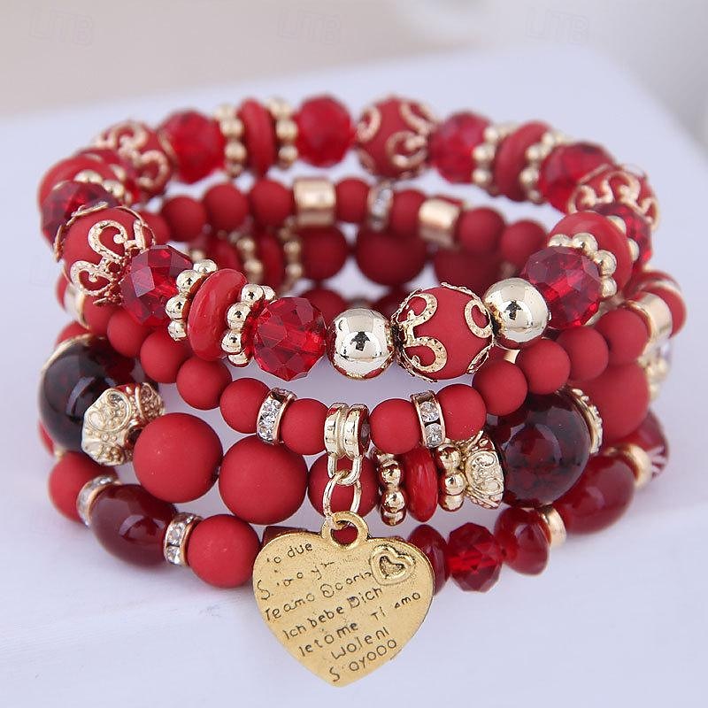 braccialetto da donna bohemien con perline a strati, ciondolo a cuore, elastico, accessorio di bigiotteria multicolore del 2025 a $8.49 –P5