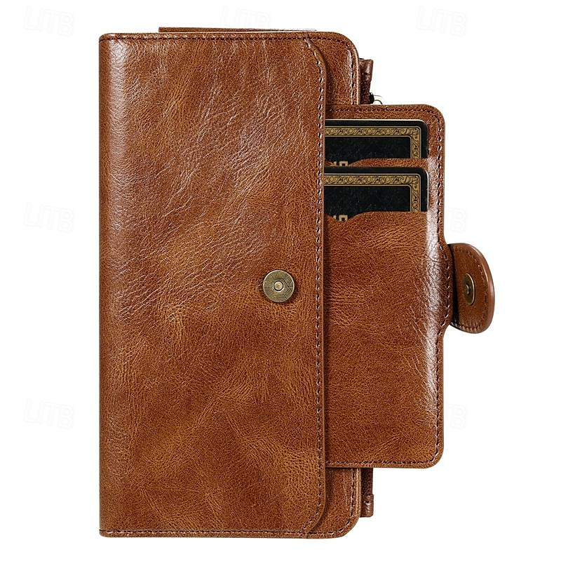 Retro θήκη πορτοφολιού με φερμουάρ για iPhone 16 15 14 13 12 11 Pro Max Plus Mini SE – Αποσπώμενη μαγνητική αναστροφή θήκη καρτών PU δέρμα 2025 - $32.99 –P4