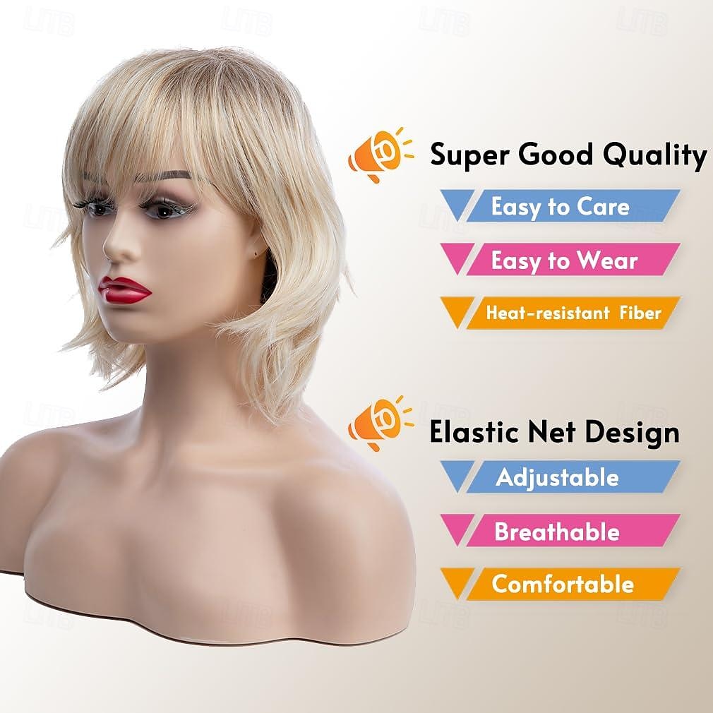 dámská krátká blond paruka krátká popelavá blond bob vlnitá paruka s ofinou syntetické vlasy cosplay paruka pro ženy dívky 9 palců 2025 - $19.49 –P2