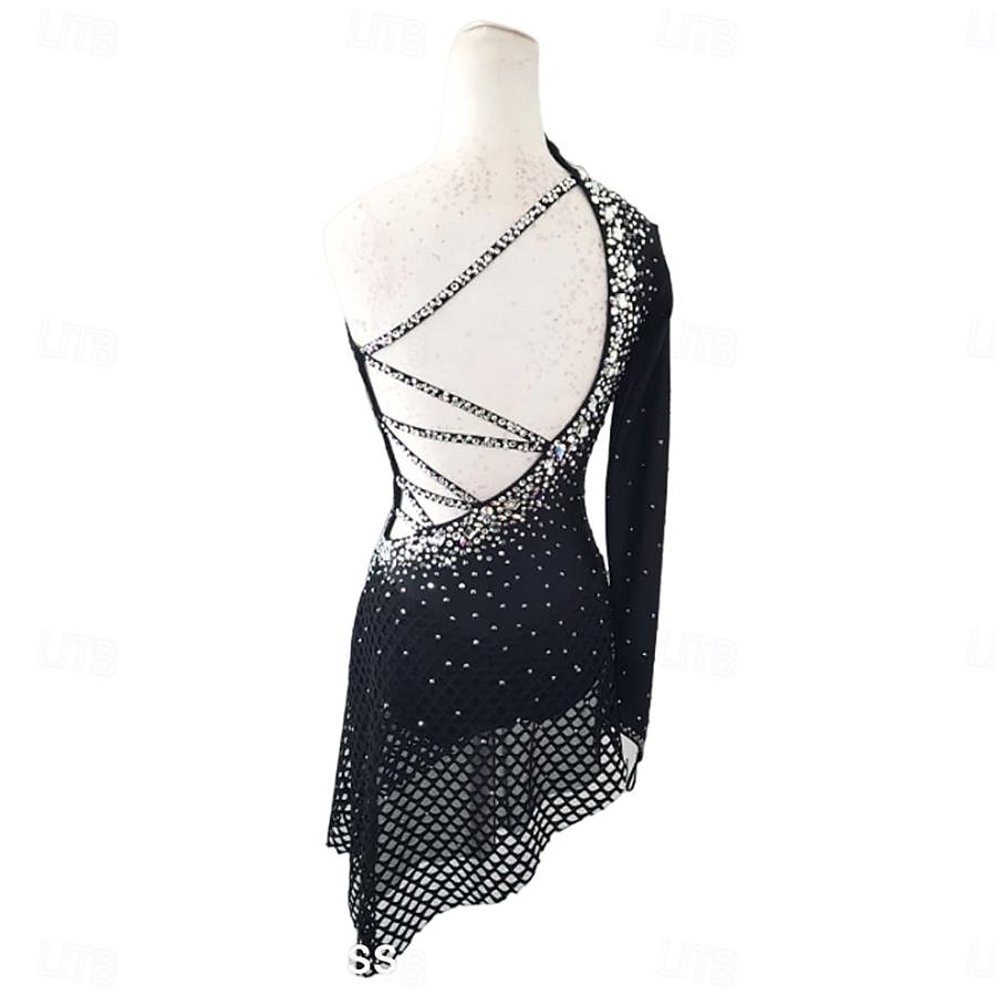 Latein-Tanz Kleid Kristalle / Strass Damen Mädchen Leistung Ausbildung Langarm Hoch Elastisches Garn 2025 - $174.99 –P2