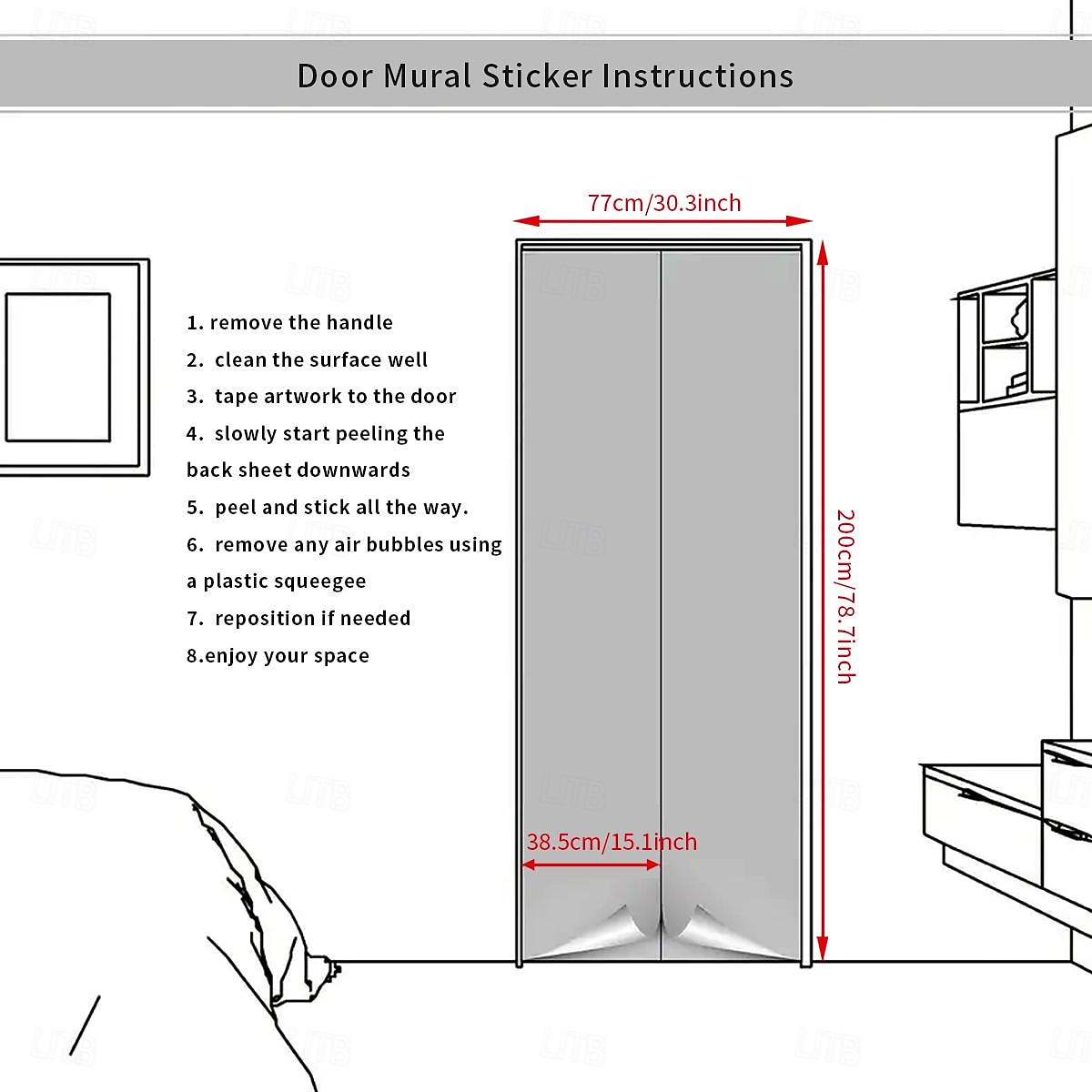 Verwijderbare zelfklevende pvc-deursticker, decoratieve sticker voor muur en deur. &Glazen sticker voor slaapkamer, woonkamer, badkamer, kamer – 30,3 x 78,7 inch 2026 - $25.99 –P9