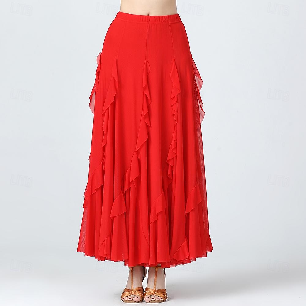 Latinské tance Standardní tance Sukně Šerpy / Stuhy Volány Čistá Barva Dámské Výkon Trénink Vysoký Polyester Tyl 2025 - $44.99 –P2