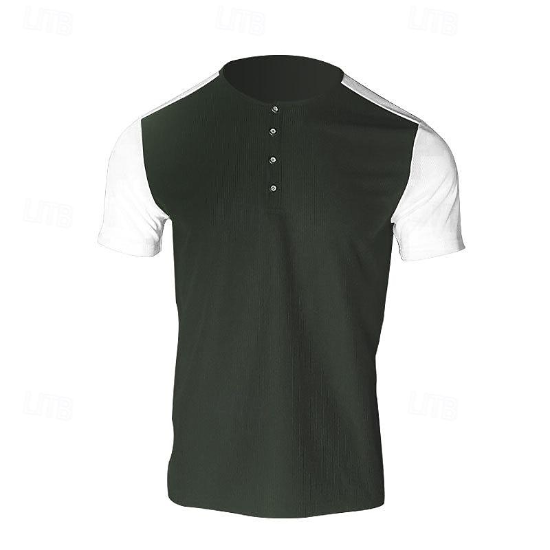 Men's Waffle Tee Button T Shirt T Shirt Waffle Henley Shirt Short Sleeve Henley Spring & Summer Color Block Fashion Designer Basic Patchwork Vacation Street Going out Black White Royal Blue Top Tee 2025 - $20.99 –P14