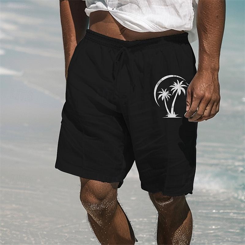 Per uomo Pantaloncini di lino Pantaloncini estivi Pantaloncini da spiaggia Tasche A cordoncino Vita elastica Albero di cocco Comfort Traspirante Breve Per eventi Da mare Spiaggia Hawaiano Boho Nero del 2026 a $17.99 –P6