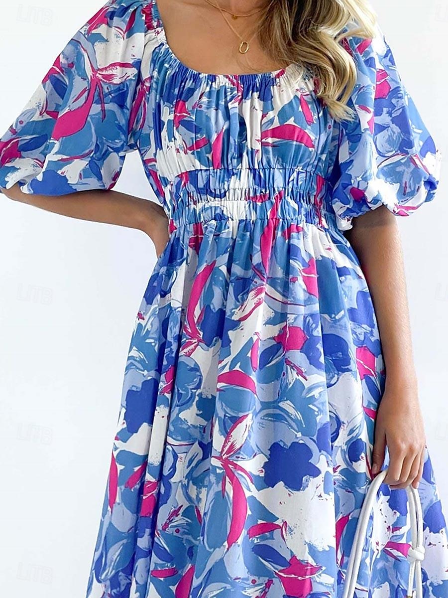 Pentru femei Rochie Lunga Rochie Maxi Rochie casual Rochie leagăn Rochie A line Rochie de vară Stilat Vacanță Zilnic Dată Fit regulat Floral Manșon Jumate De Pe Umăr Roșu-aprins Albastru piscin 2025 - $40.99 –P11