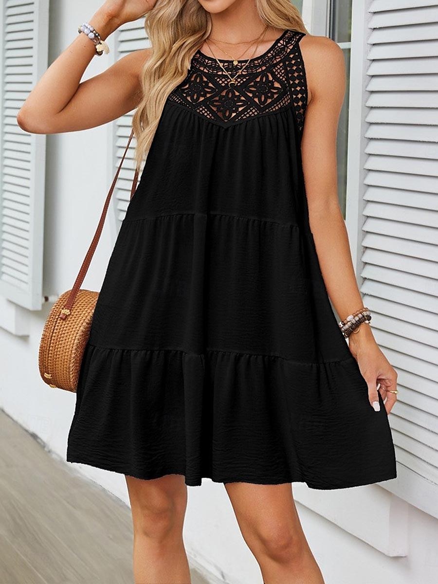 Pentru femei Rochie Mini Rochie albă Rochie de dantela Rochie Boho Casual Vacanță Stradă Fit regulat Fără manșon Stil Nautic Negru Alb Roșu-aprins Bleumarin Vară 2025 - $41.99 –P7