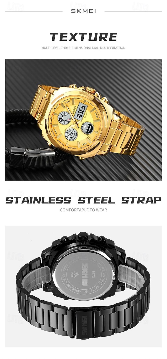 SKMEI Men's Full Steel LED Electronic Watch, Luxury Dual Time, Chronograph Digital Clock, Sports Waterproof Wristwatch 2025 - $47.19 –P7