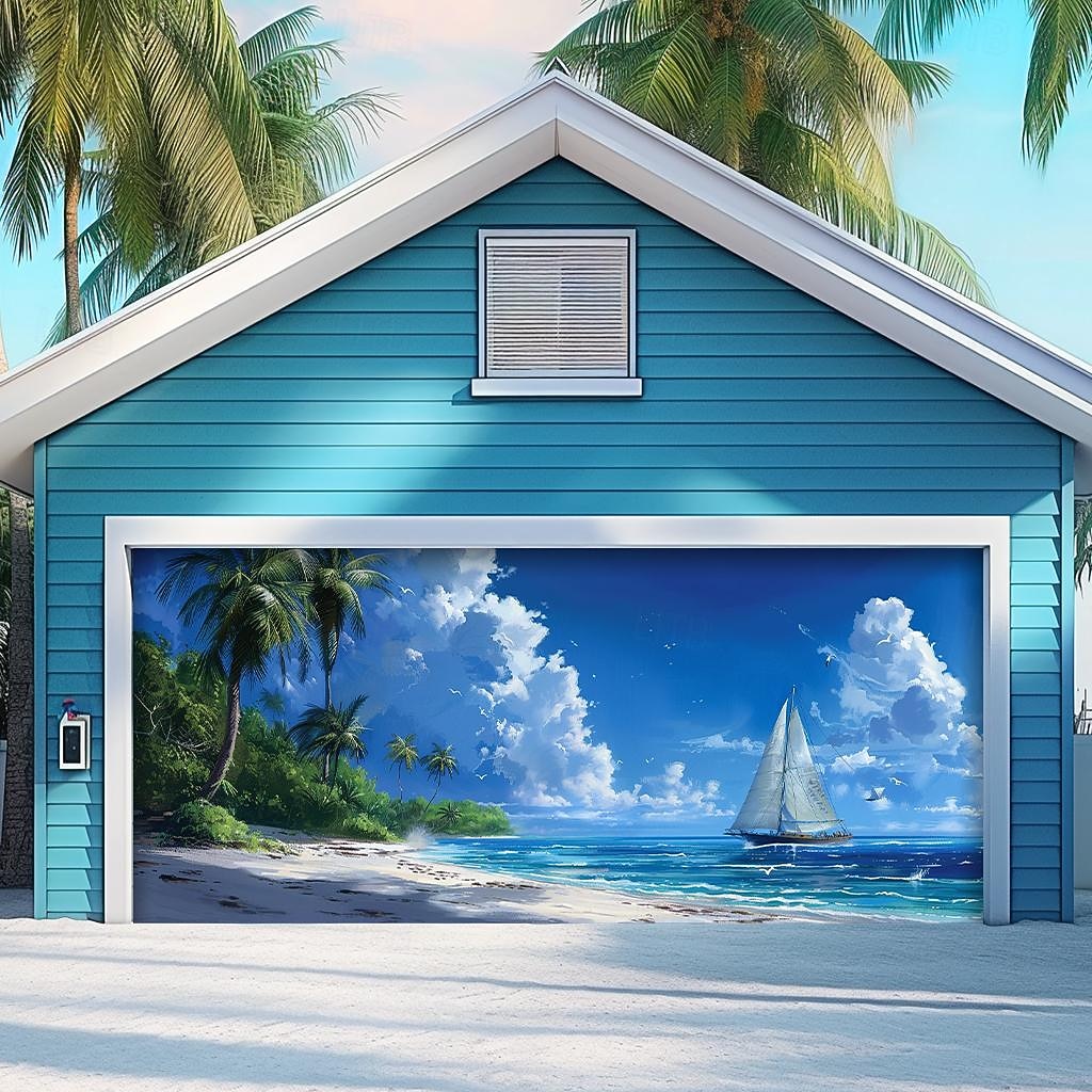 letnie wakacje na plaży baner na osłonę drzwi garażowych piękna duża dekoracja tła na zewnętrzne drzwi garażowe dekoracje ścienne domu impreza impreza parada 2025 - $33.99 –P21