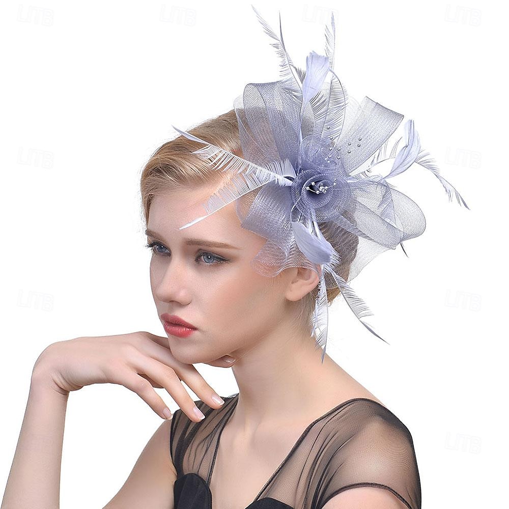 fascinators Hatter Hodeplagg organza Fedora Topplue slørhatt Hesteløp cocktail Elegant Årgang Med Fjær Sløyfer Hodeplagg Hodeplagg 2025 - $17.99 –P5