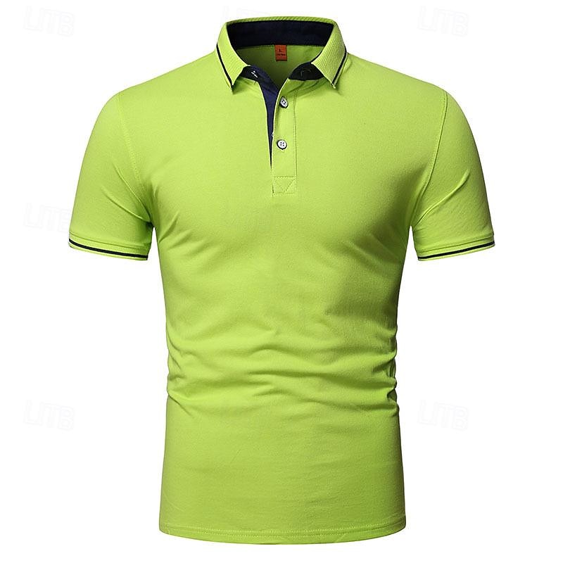 Herr Golftröja golfpolo Arbete Ledigt Kavajslag Kortärmad Grundläggande Modern Slät Lappverk Knapp Vår & sommar Normal Svart Vit Gul Ljusgrön Röd Marinblå Golftröja 2025 - $17.99 –P17
