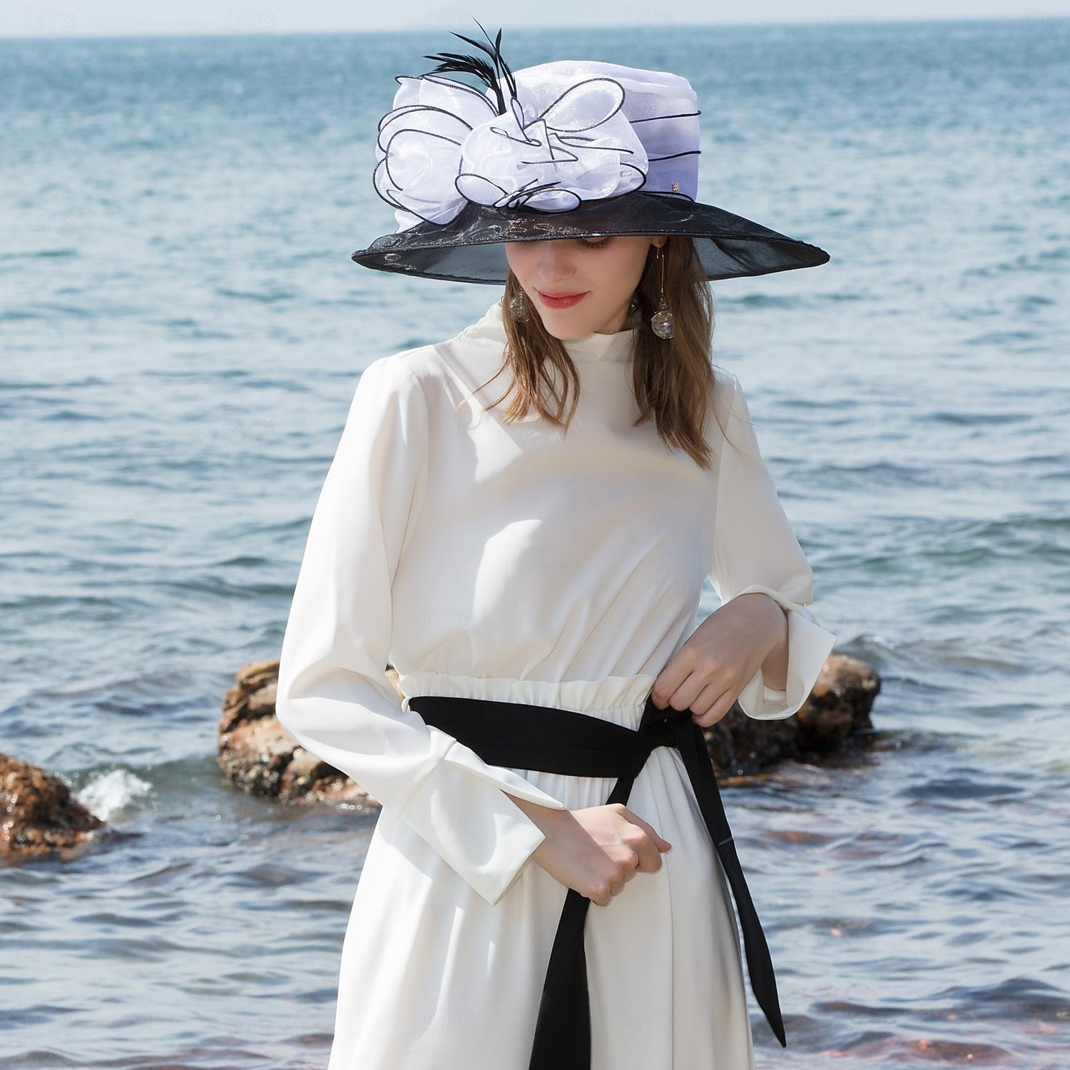 fascynatory kapelusze organza lodowy jedwab kapelusz kapelusz słońce ślub przyjęcie herbaciane elegancki ślub z kwiatowym nakryciem głowy z piór nakrycie głowy 2026 - $53.99 –P6