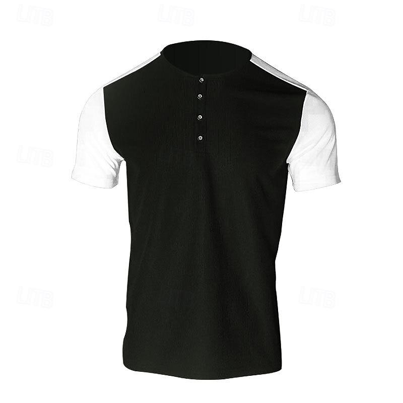 Men's Waffle Tee Button T Shirt T Shirt Waffle Henley Shirt Short Sleeve Henley Spring & Summer Color Block Fashion Designer Basic Patchwork Vacation Street Going out Black White Royal Blue Top Tee 2025 - $20.99 –P11