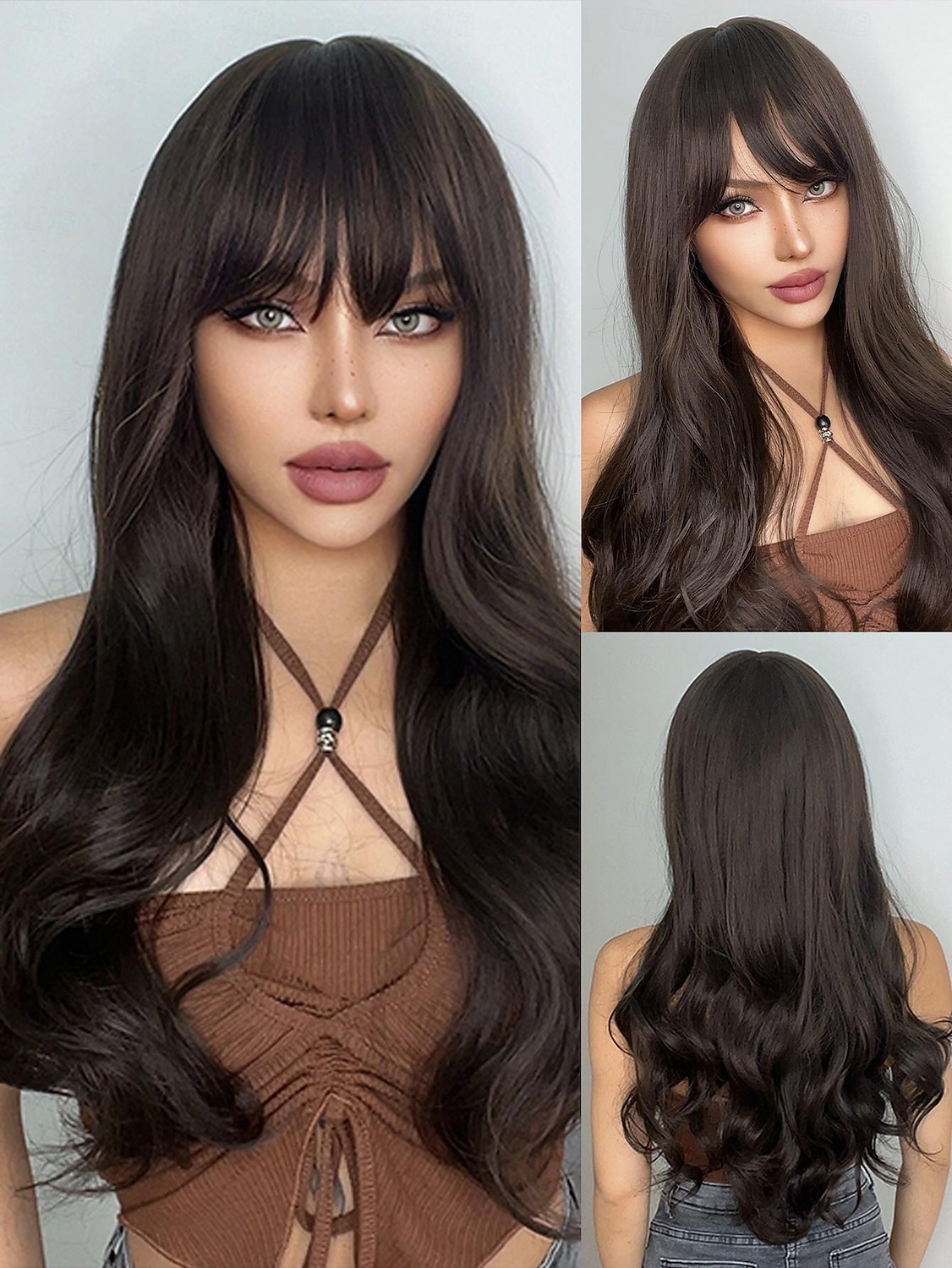 Synthetische pruiken Uniformen carrière Kostuums Prinses Golvend Springerige krullen Middelste stuk Gelaagd kapsel Met pony Machinegemaakt Pruik 66.0 cm Donker Bruin Synthetisch haar Dames Cosplay 2025 - $20.99 –P1