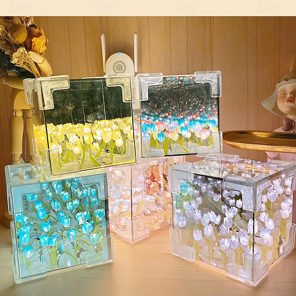 Magic Cube Tulip Mirror Night Light: Creative Room Decoration Mirror Perfect for Mother's Day, Valentine's Day, Birthdays, or Any Special Occasion for Gifting to Moms, Girlfriends, Daughters 2025 - $19.99 –P3