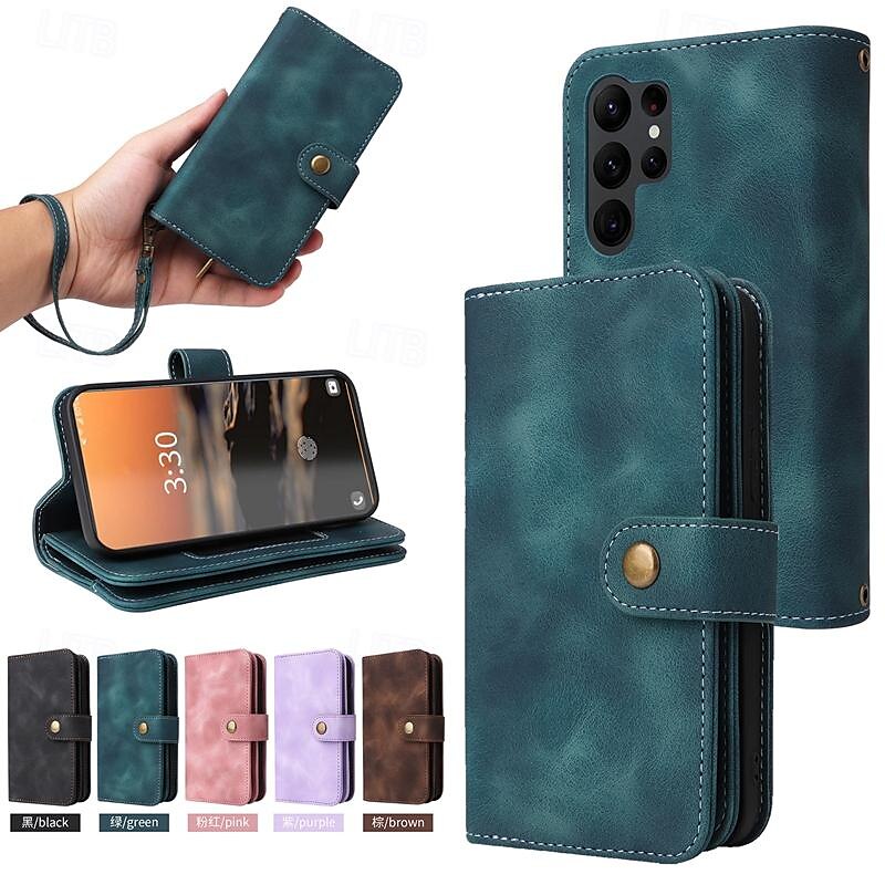 Phone Case For Samsung Galaxy S23 S22 S21 S20 Ultra Plus FE A73 A53 A33 A23 A13 Note 20 Ultra 10 Plus Wallet Case Zipper Full Body Protective with Wrist Strap Retro TPU PU Leather 2025 - $24.99 –P1