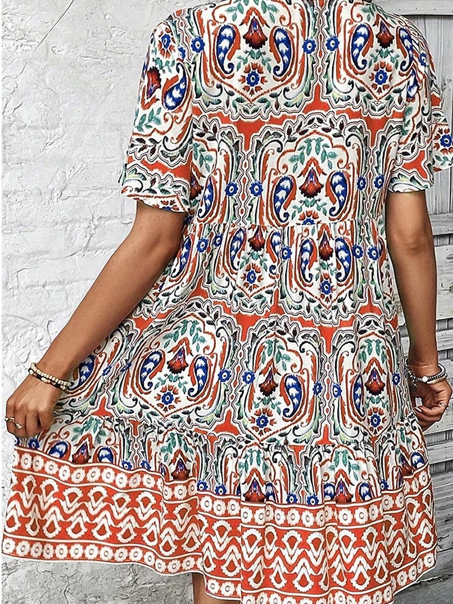 Dame Mini kjole Uformell kjole Boho elegante kjoler Sommerkjole Boho-kjole Fritid Bohem Feriereise Daglig Strand Løstsittende Blomstret Kortermet V-hals Rød Blå Fuksia Sommer 2025 - $35.99 –P6