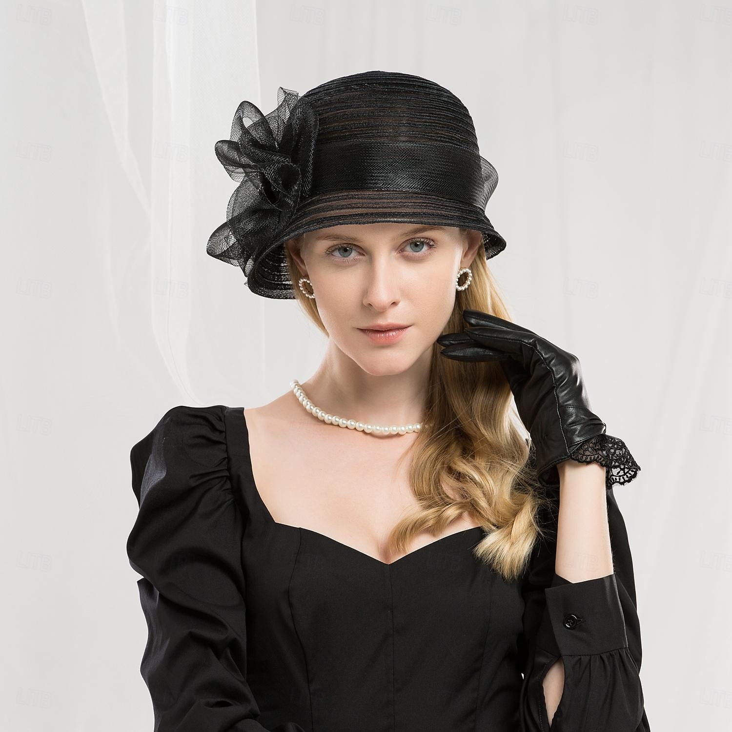 Hatter Fiber Bøttehatt Solhatt Bryllup Te Fest Elegant Bryllup Med Blomster Perledetaljer Hodeplagg Hodeplagg 2025 - $35.99 –P7