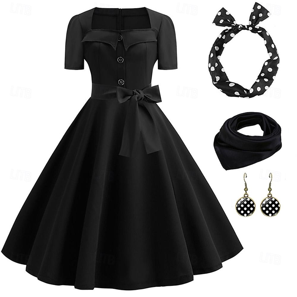 Πουά Ρετρό Vintage σαπούνια της δεκαετίας του 1950 A-Line φόρεμα Swing φόρεμα Φούσκα φίνος φόρεμα Γυναικείου Πάρτι  βραδινό Ενηλίκων φόρεμα Σκουλαρίκια Κορδέλα 2026 - $50.99 –P7