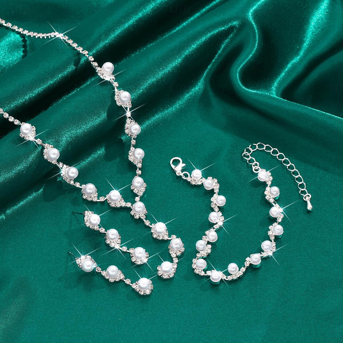 Sieradenset 4 stuks Imitatieparel Strass Oorbellen Kettingen Armbanden Dames Elegant Modieus leuke Style meetkundig Geometrische vorm Sieraden set Voor Bruiloft Feest Vuosipäivä 2025 - $17.49 –P2