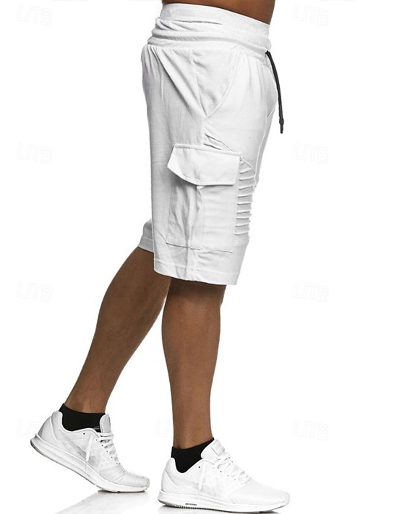 Men's Cargo Shorts Sweat Shorts Shorts Bermuda shorts Elastic Waist Multi Pocket Pleats Plain Comfort Sports Knee Length Outdoor Daily Fashion Streetwear Black White Micro-elastic 2025 - $17.99 –P2