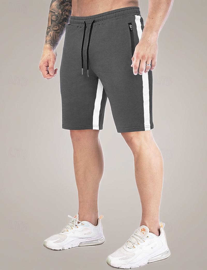 Homens Shorts de moletom Calção Bermudas Listra lateral Cintura elástica Bolso Com Zíper Tecido Conforto Esportes Curto Diário Corrida Ginásio Moda Roupa Esportiva Preto Azul Micro-Elástica de 2025 por $17.99 –P6