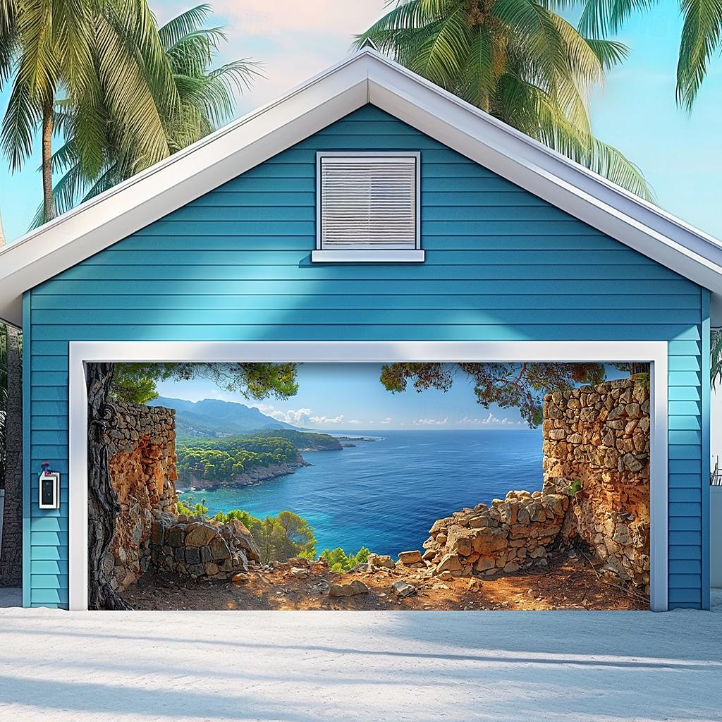 letnie wakacje na plaży baner na osłonę drzwi garażowych piękna duża dekoracja tła na zewnętrzne drzwi garażowe dekoracje ścienne domu impreza impreza parada 2025 - $33.99 –P5