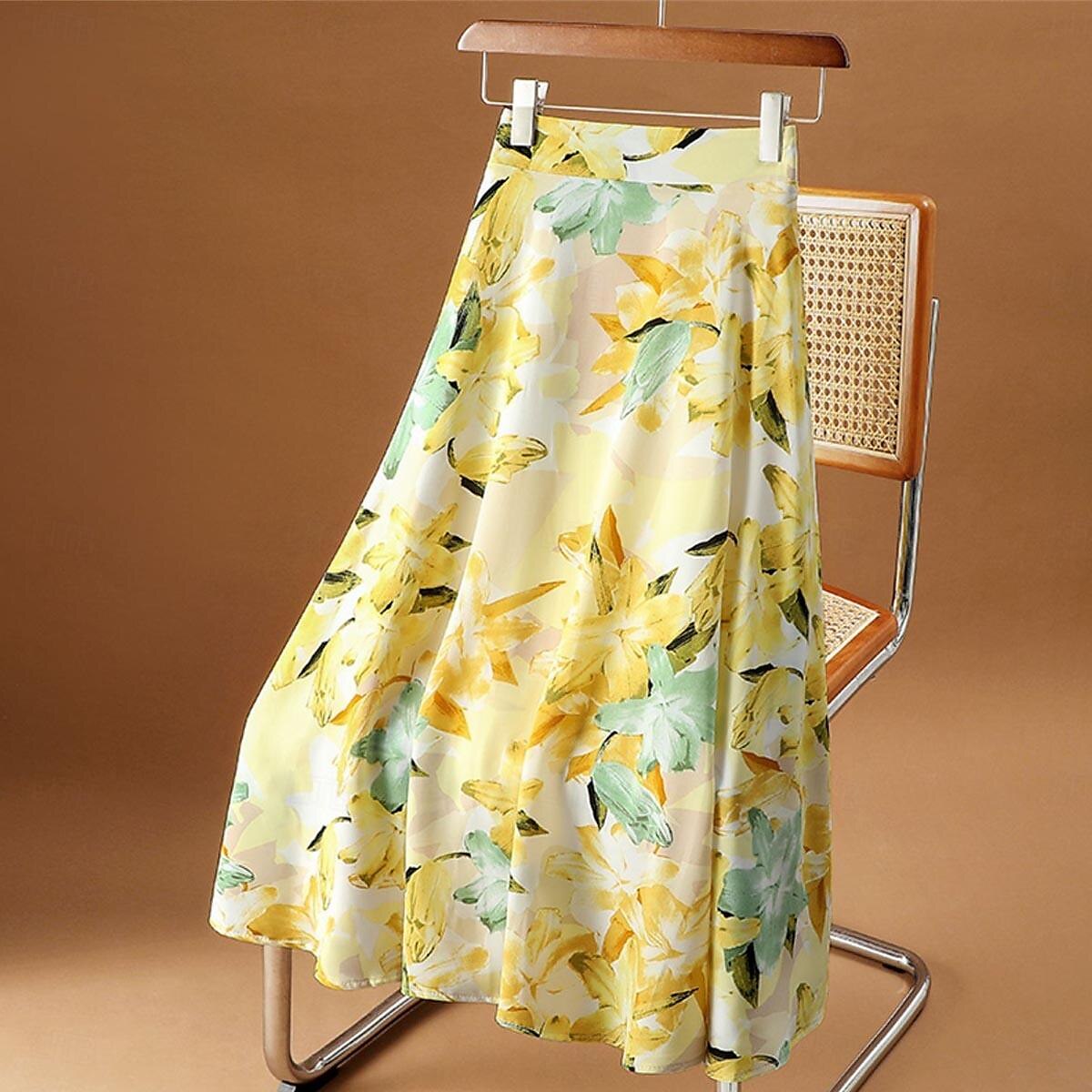 Femme Collants Jupe Mode Décontractées Maxi Taille haute Jupes Floral Imprimer Vacances Rendez-vous Jaune Rose Claire Bleu Eté Mousseline de soie de 2025 ? $23.99 –P1
