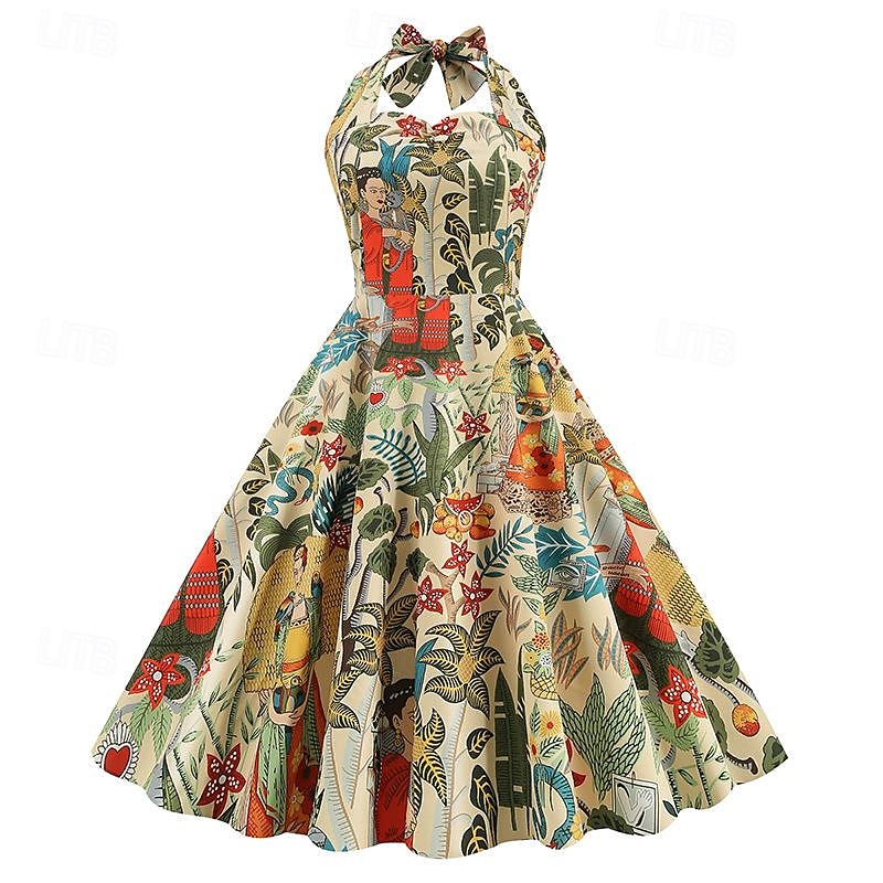 Retró 1950-es Rockabilly Swing ruha Flare ruha A-vonalú Kötőfék nyaka Női Farsang Zsúr Alkalmi / Napi Retro témájú buli Felnőttek Ruha Tavaszi nyár 2025 - $28.99 –P11