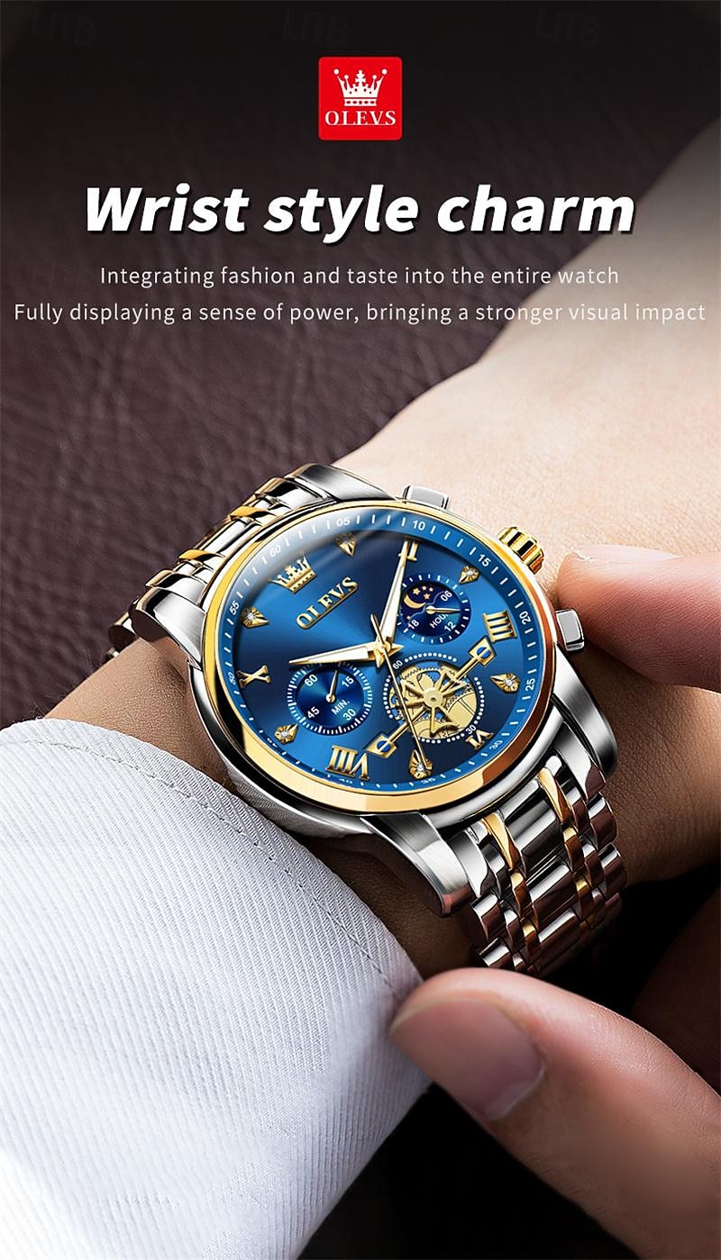 New Olevs Brand Men'S Watch Luminous Chronograph 24-Hour Indication Quartz Watch Business Steel Belt Men'S Waterproof Wristwatch 2025 - $34.99 –P15