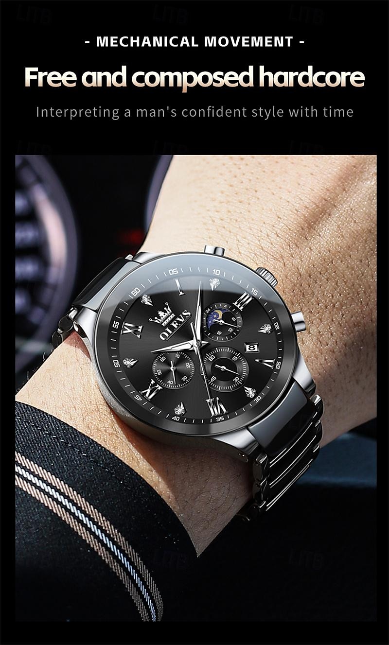 Новые часы Olevs Brand Men's с светящимся хронографом календарем 24 часа многофункциональными кварцевыми часами для бизнеса керамические водонепроницаемые наручные часы 2025 - $61.99 –P7