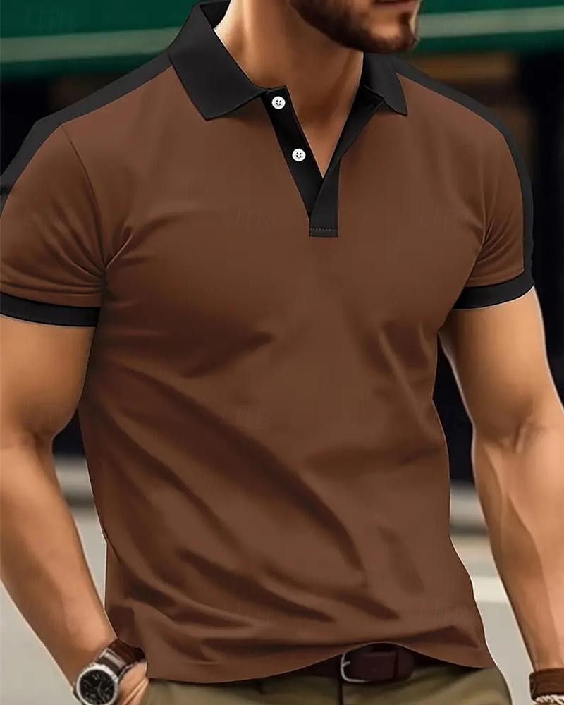 Men's Golf Shirt Golf Polo Work Casual Lapel Short Sleeve Basic Modern Color Block Patchwork Button Spring & Summer Regular Fit Wine Navy Blue sky blue Gold Beige Coffee Golf Shirt 2025 - $18.99 –P10