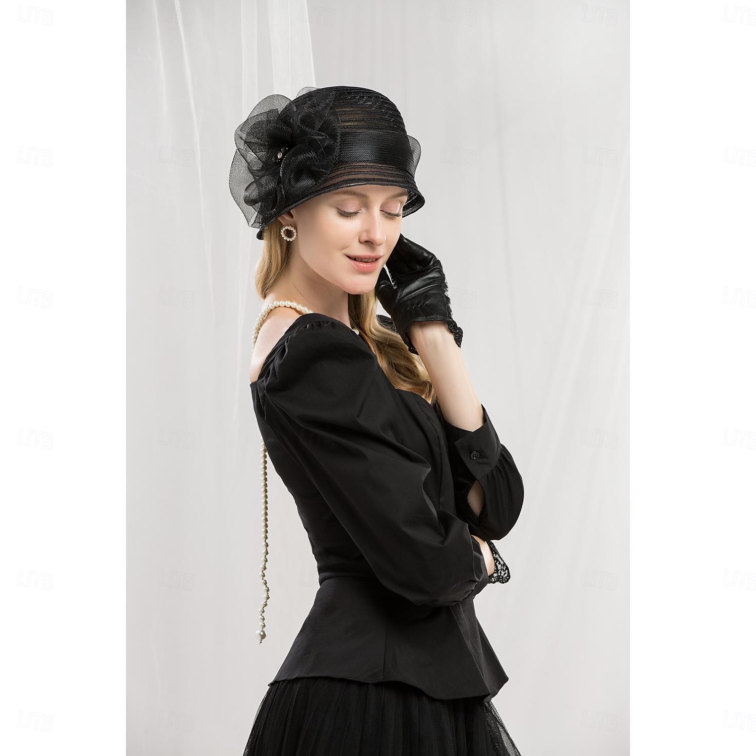 Hatter Fiber Bøttehatt Solhatt Bryllup Te Fest Elegant Bryllup Med Blomster Perledetaljer Hodeplagg Hodeplagg 2025 - $35.99 –P9