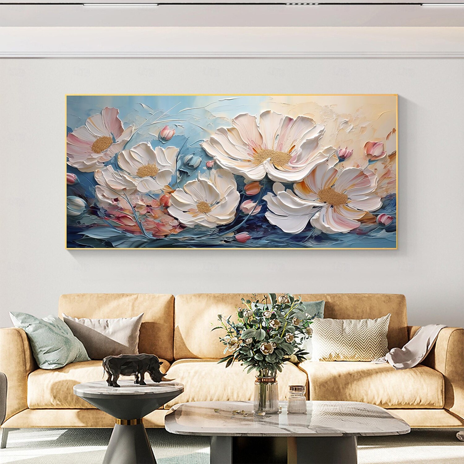 Peinture à l'huile de fleur blanche originale faite à la main sur toile décor d'art mural rose peinture de fleur de texture épaisse pour la décoration intérieure avec cadre étiré/sans peinture de de 2025 ? $139.99 –P5