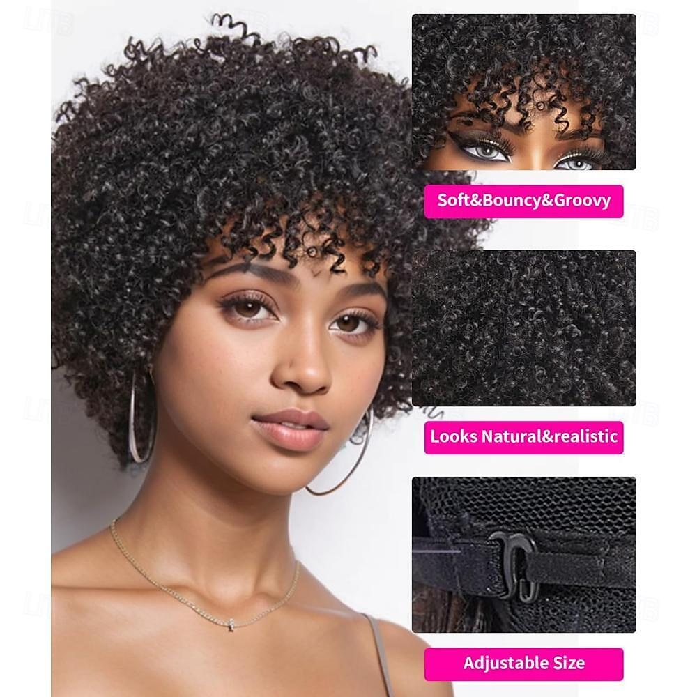 parrucche corte ricci per le donne nere nessuna parrucca del merletto pixie cut parrucche corte dei capelli umani per le donne nere parrucche dei capelli umani taglio pixie parrucche piene di capelli del 2025 a $68.99 –P4