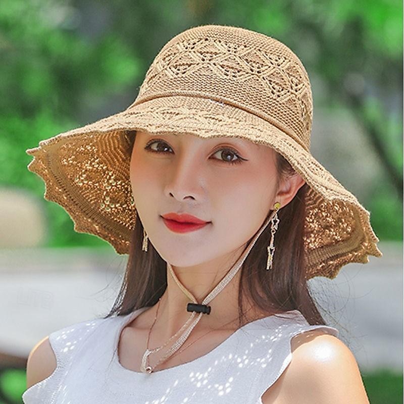 Sombrero de paja de ala ancha para mujer, sombrero de playa flexible con lazo, sombrero de verano con protección UV, visera plegable para viajes al aire libre 2025 - $9.49 –P1