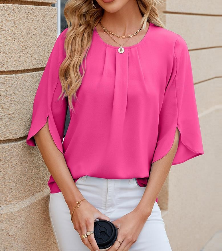 Femme Chemise Manche Courte Col Carré Vacances Plage Drapée Rose Claire Bleu Vert Eté de 2025 ? $29.99 -P1