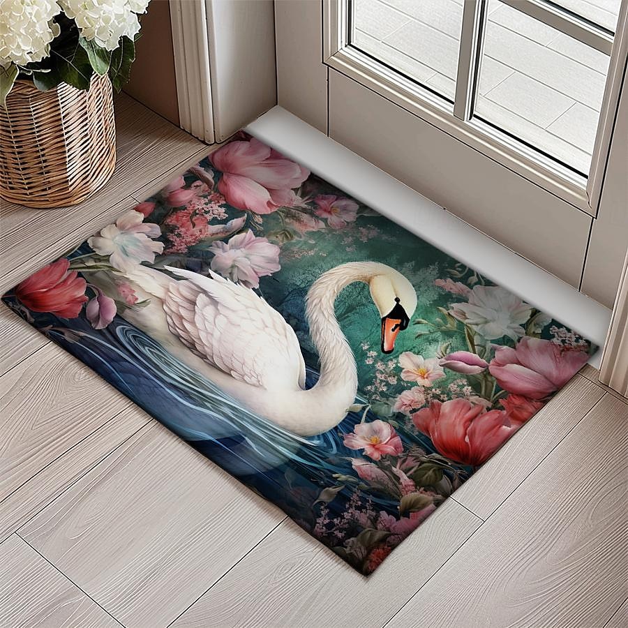Schwanenblumen Fußmatte Küchenmatte Bodenmatte rutschfester Bereich Teppich Ölfester Teppich Indoor Outdoor Matte Schlafzimmer Dekor Badezimmermatte Eingangsbereich Teppich 2025 - $15.49 –P4