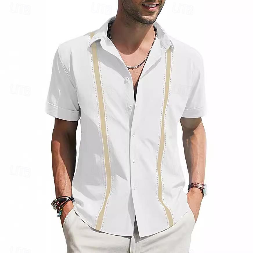 Per uomo Camicia camicia di lino Maglietta informale Camicia di cotone Color Block Hawaiano Per eventi Nero Bianco Blu marino Azzurro cielo Manica lunga Bavero Primavera & Autunno Abbigliamento del 2025 a $22.99 –P1