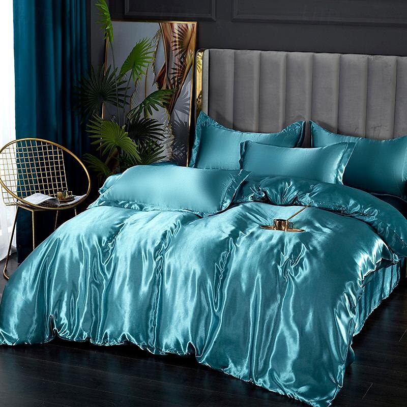 Set copripiumino rinfrescante 3 pezzi lenzuolo rinfrescante set biancheria da letto in raso di seta di lusso con più colori set copripiumino morbido tinta unita 1 copripiumino 2 federe del 2025 a $37.99 –P17