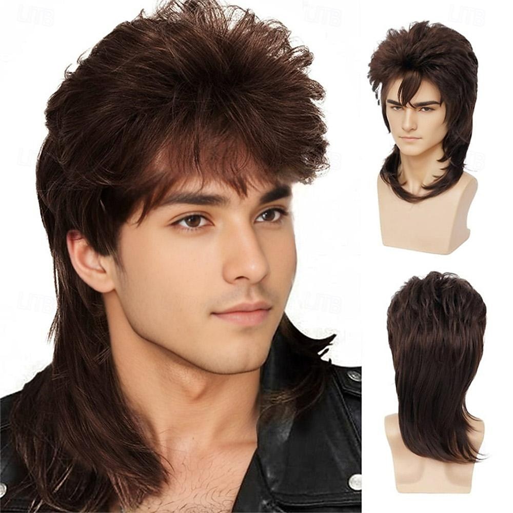 Parrucche Mullet da Uomo Sallcks Marroni Ricci Retro 70s 80s Costume Cosplay Parrucca Rocker Disco Show Parrucca - Marrone Chiaro Parrucche di Halloween del 2025 a $20.99 –P12