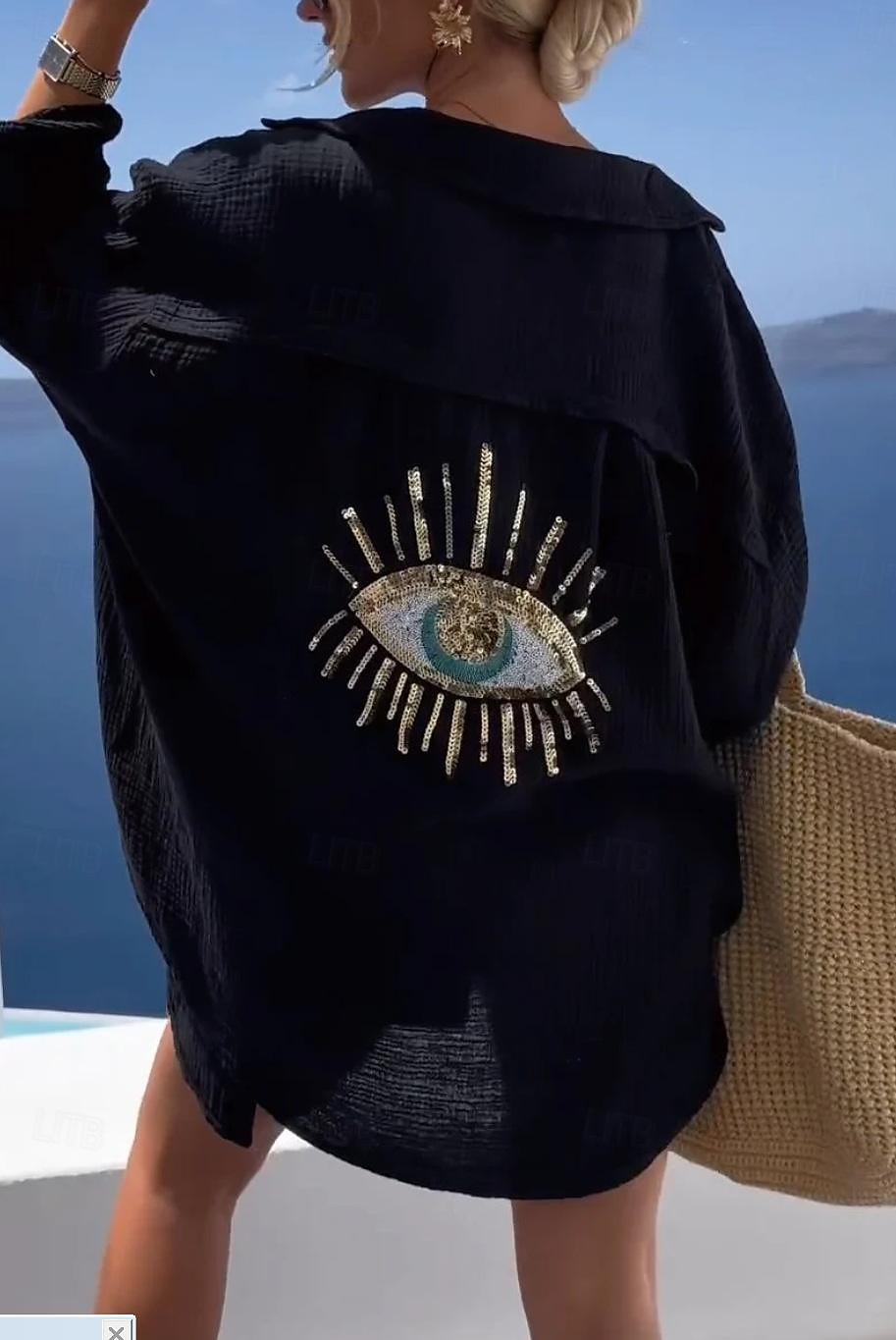 Women's Shirt Linen-Inspired Shirts Button Up Blouse Graphic Casual Beach Long Sleeve Shirt Collar Long Tops Vacation Going out Buttons Print Black White Yellow Pink Orange Spring & Fall 2025 - $36.99 –P1