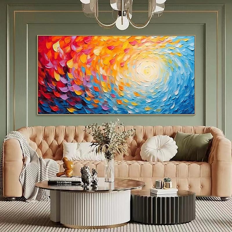 flammande solmålning på duk handmålad färgglad strålande solkonst texturerad väggkonst boho canvas väggkonst färgglad textur oljemålning för vardagsrumskonst fantastisk heminredning 2025 - $108.99 –P3